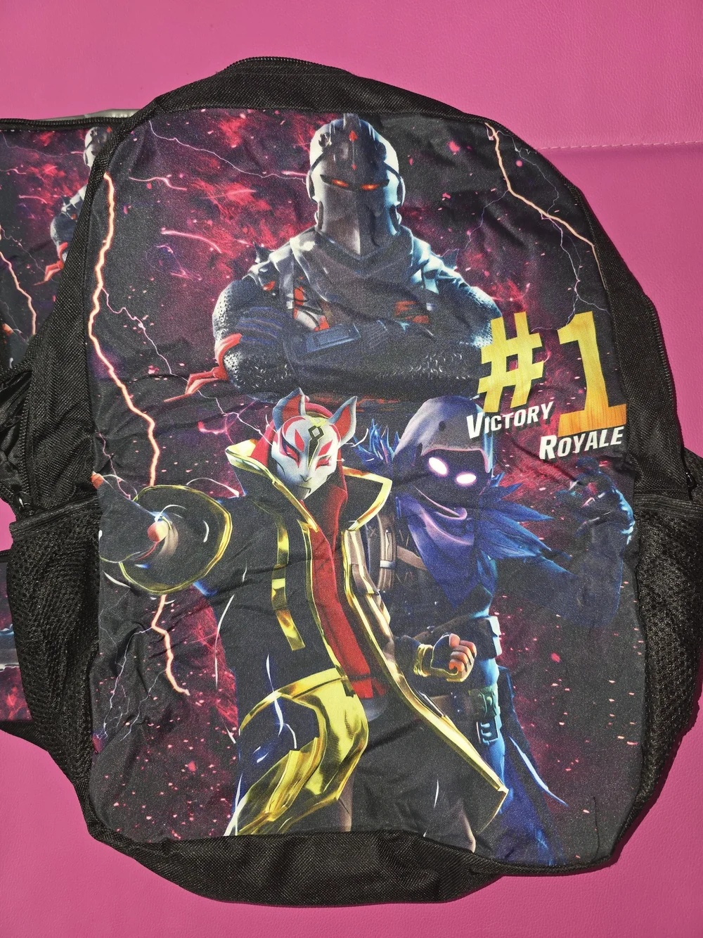 Kids Black & Multicolor Victory Fornite Backpack/lunch Box/pencil Holder
